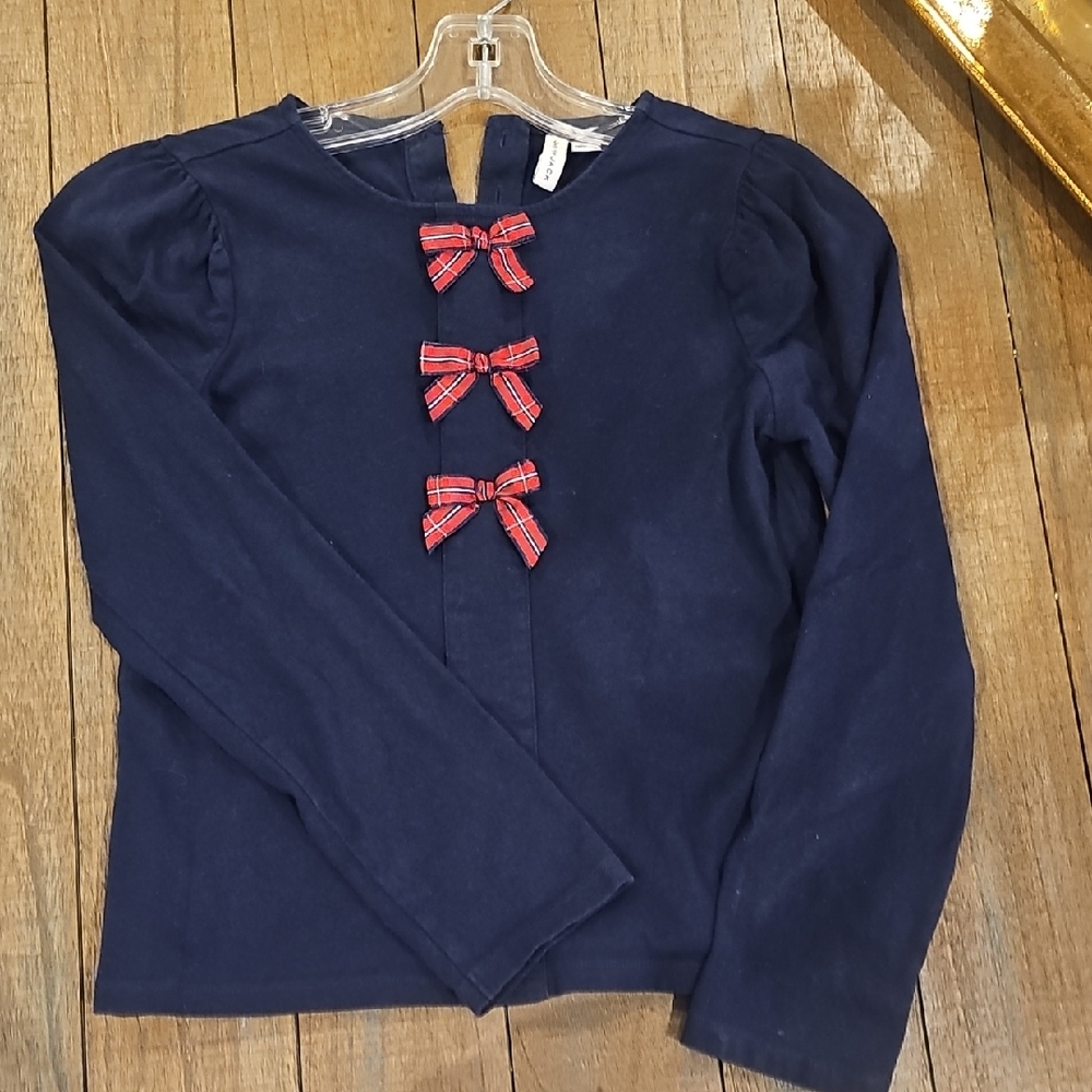 Janie and Jack Navy Long Sleeve with Red Bow Details
